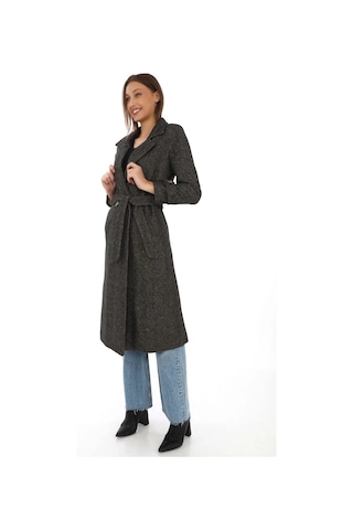 Kadın Balık Sırtı Kaşe Kaban Uzun Boy Kruvaze Yaka Kuşaklı Astarlı Kışlık Tesettür Kaban, Yünlü Do Kahverengi