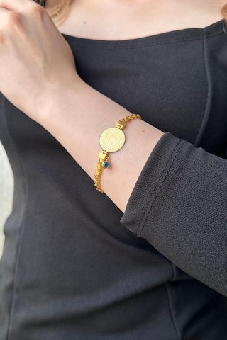 Zümrüt Sarraf 14 Ayar Altın Nazar Boncuklu Çeyrekli Bileklik Sarı Altın