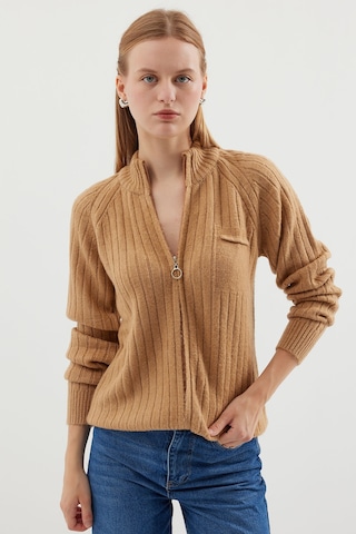 Bigdart 15880 Fermuarlı Triko Hırka - Camel 001