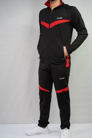 Jump Erkek Dalgıç Kumaş Slim Fit Eşofman Takımı Siyah/kırmızı Siyah - Kırmızı