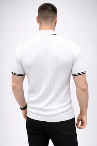 Efnaz Style Erkek Fitilli Triko Dokuma Kısa Kol Tişört Yarım Boğaz Modern Yazlık T-shirt - Beyaz