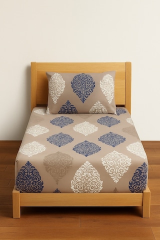 Tek Kişilik Desenli Lastikli Çarşaf Seti 100x200 Cm + 1 Yastık Kılıfı 50x70 Bej