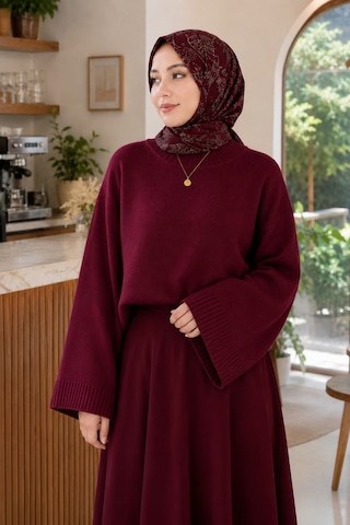 Unika Boutique Kadın Yarasa Kol Oversize Triko Kazak Bordo