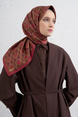 Armine Nostalji Serisi Sura İpek Eşarp 9410ds 01-kırmızı-bordo-gold