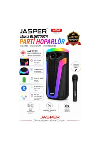 Jasper-1547 Işıklı Mikrofonlu Bluetooth Hoparlör Radyo-bt-usb-mic Uyumlu