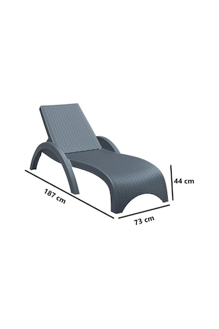Omnipazar Trk-860 Siesta Fiji Bej Minderli Rattan Desenli Ayarlanabilir Lüks Şezlong Koyu Gri 2'li Set Koyu Gri