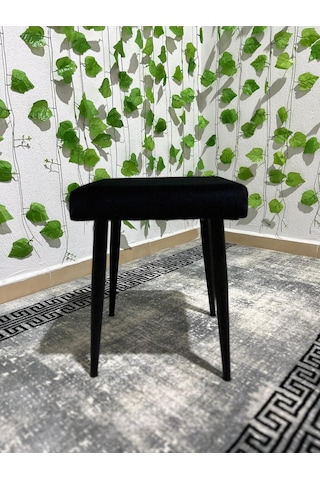 Özcan Metal Metal Ayak Babyface Kumaş Dekoratif Çok Amaçlı Peluş Puf Tabure Bench Koltuk Sandalye Siyah