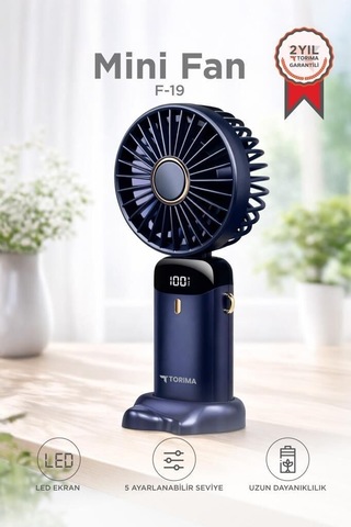 Özel Seri Şarjlı Masaüstü Vantilatör Mini Fan F19 Lacivert Ev Aletleri Ofis Fanı