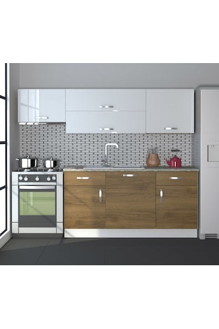 Decoraktiv Prestij 220 Mdf Hazır Mutfak Dolabı - Tezgah Dahil - Pera Beyaz Beyaz - Meşe