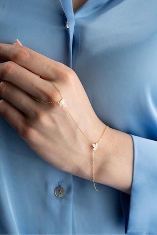 Nereze 925 Ayar Gümüş Gold Kaplama Lotus Çiçeği Şahmeran Bileklik