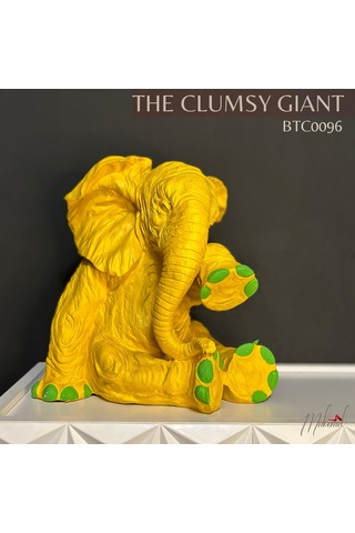 El Yapımı Sarı Fil Heykeli Yeşil Detaylarla Eşsiz Ev Dekoru