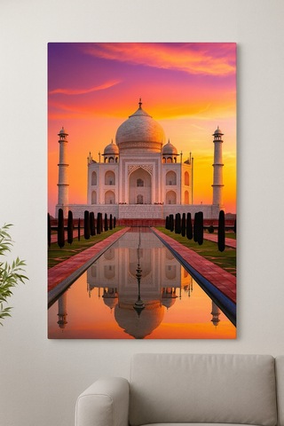 Taj Mahal Gün Batımı Cam Tablo Aşkın Ve Zarafetin Sembolü, Modern Dekoratif Sanat
