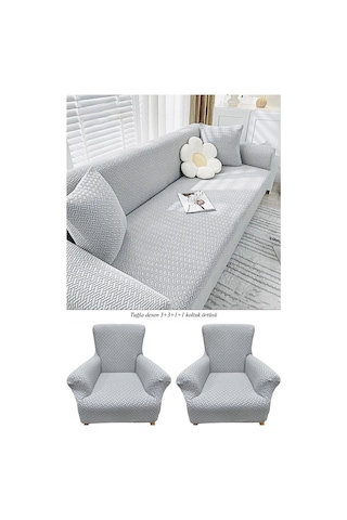 StarMall Tuğla Desen Koltuk Örtüsü Çekyat Kılıfı 3311 Takım Açık Gri