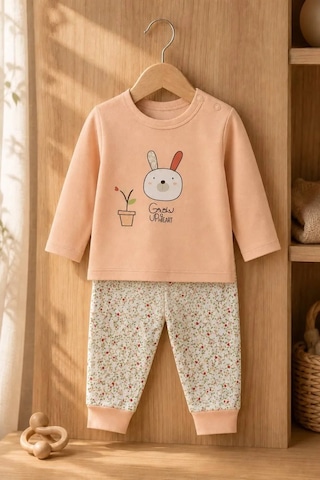 Ferasty İstanbul Kız Bebek Pijama Takımı Tavşan Desenli Pembe