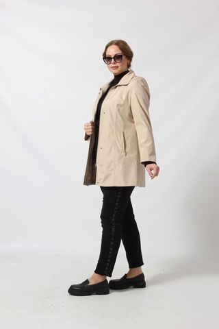 1616 Fermuarlı Cep Detaylı Kapuşonlu Bondit Ceket Açık Kapiçino Cappuccino