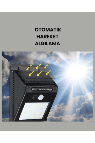 Solar Duvar Lambası, 20 Led Sensörlü, 3 Metre Algılama Mesafesi Çok Renkli