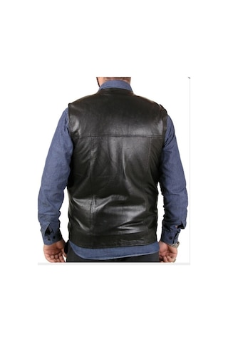 Hakiki Deri Siyah Harrington Fermuarlı Erkek Deri Yelek Kahverengi