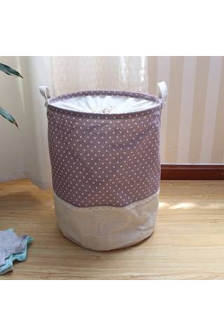 Yifomall Keten Pamuklu Çok Amaçlı Katlanabilir Çamaşır Sepeti - Oyuncak Ve Giysi Saklama Kutusu Mor Nokta Desenli Diğer