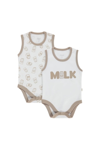 Civil Baby Milk Baskılı 2'li Set 3-18 Ay Çıtçıtlı Badi - Ekru