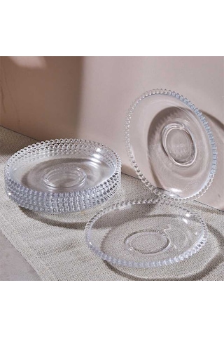 Porsima Girona 6'lı Cam Çay Tabağı Dayanıklı Cam Çay Altlığı Şeffaf
