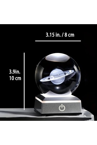 Honeybeeshop 1 Adet 3d Satürn Kristal Top Gece Lambası 8 Cm 3 15 İnç Modern Led Taban Dokunma Kontrollü Renk Değiştiren Cam Küre Uzay Temalı Masaüstü Lambası 16renk Şarj Edilebilir