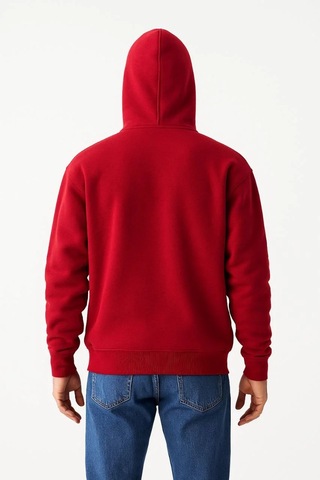 Samuray Ninja Çift Kapşonlu Zıp Fermuarlı Kanguru Çepli Tam Fermuarlı Hoodie Swetshirt - Kırmızı Kırmızı