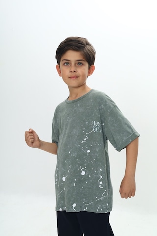 Toontoy Kids Toontoy Erkek Çocuk Yıkamalı Sıçratma Baskılı Tişört Yeşil
