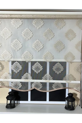 Storburada Çift Mekanizmalı Somon Tül Perde Ve Ekru Stor Perde Stb45239-v106 Bej