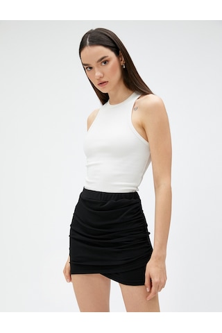 Koton Drapeli Mini Etek Beli Lastikli Siyah 3sak10019ek Siyah