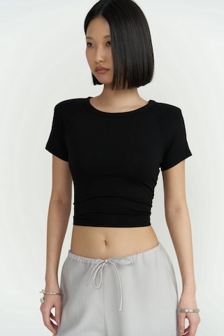 Mai Collection Mai Studios Co. Perla Vatkalı Siyah Crop Bluz Siyah