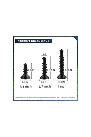 Moveevo 410 Paslanmaz Çelik Siyah Cruciform Yuvarlak Baş Otomatik Delici Vida, 1/2", 3/4", 1" Her Bir 50 Adet Toplam 150 Adet