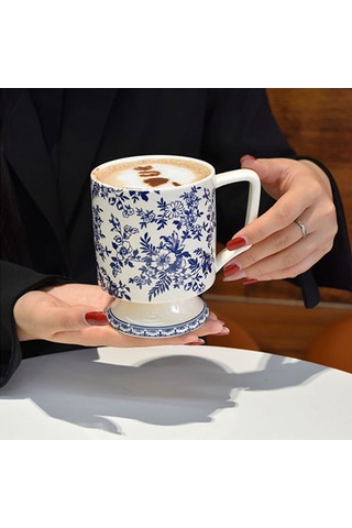 Aurora Mavi Ve Mavi Seramik Ultra Büyük Kapasiteli Kupa Seramik Kahve Fincanıhediye Fincanı İle Yüksek Degerli Kahvaltıfincanısu Bardağı Mavi - Beyaz