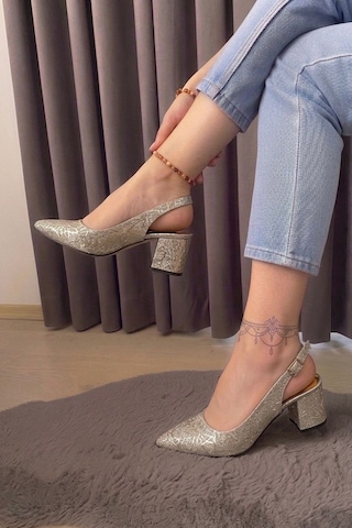 Bikajoo Rose Gold Buz Çatlağı Desenli 5cm Topuklu Ayakkabı Bkj3156
