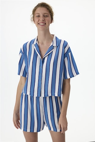 Penti Mavi Vacation Striped Gömlek Şort Pijama Takımı Bl97