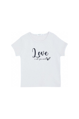 Breeze Kız Çocuk Pamuklu Love Yazılı T-shirt-14035 Beyaz
