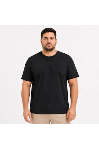 Efnaz Style Erkek Battal Big Size Basic Tişört Bisiklet Yaka Rahat Kalıp T-shirt - Siyah