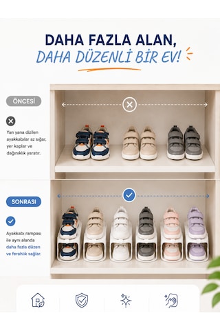 Beylini 2 Adet Çocuk Ayakkabı Rampası Ayakkabı Düzenleyici Raf Organizer Pratik Düzenleyici Şık Dekoratif Beyaz