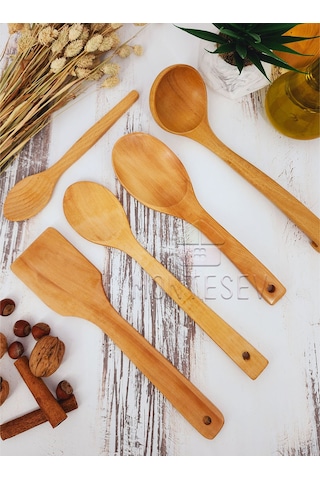 Ahşap Tahta Mutfak Kaşık Seti 5 Parça Kayın, Şimşir Ağacı 5-1