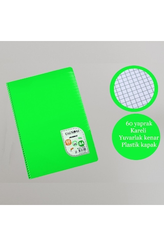 Çınar A4 60 Yaprak Colormaxi Spiralli Defter Plastik Kapak Kareli 1 Adet