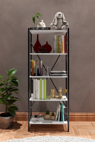Makbulce 5 Raflı Metal Kitaplık Beyaz