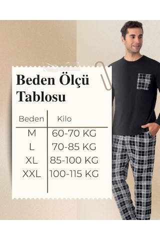 Arc Erkek %100 Pamuklu Ekoseli Cepli Pijama Takım Siyah