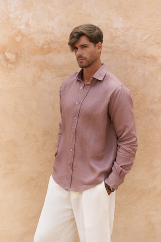 Mai Collection Mai Studios Co. Agnola Oversize Erkek Açık Bordo Keten Gömlek Açık Bordo
