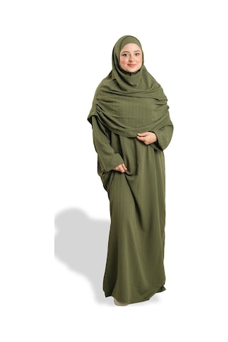 2 Parça Namaz Elbisesi Dokuma Kendinden Desenli 2502 09 Haki