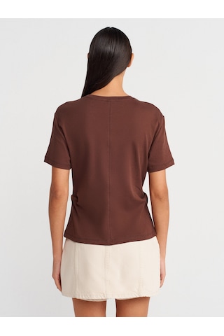 Dilvin 31874 Yırtmaç Detaylı T-shirt-açık Kahve Açık Kahve