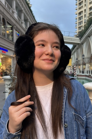 Mollycrush Genç Siyah Peluş Kulaklık Uniseks Kışlık Yumuşak Kulak Koruyucu Siyah