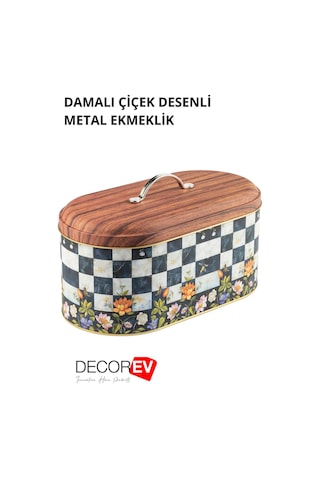 Decorev Metal Ekmeklik Dama Desenli Ekmek Sepeti Saklama Kutusu