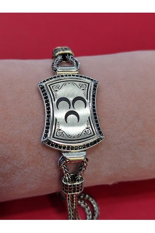 Modagümüşevi 925 Ayar Gümüş Üç Hilalli El Yapımı Hasır Bileklik, Üç Hilal Erkek Bileklik