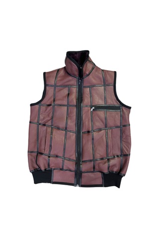 Içi Kürk-Dışı Süet Gerçek Deri Yakalı Ve Trikolu Yelek Bordo