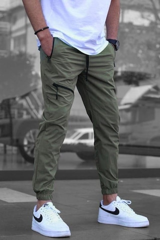 Madmext Haki Fermuar Detaylı Paraşüt Jogger Pantolon Haki