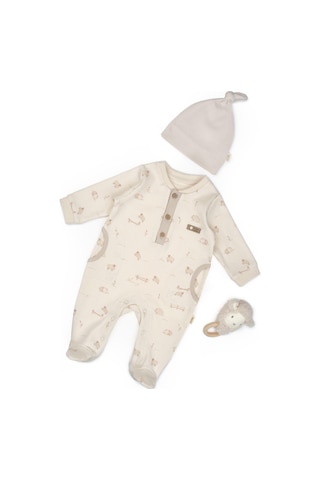 Bebek Tulum Şapka %100 Organik Pamuk , Bebek - Yenidoğan- Csy8182 Ekru